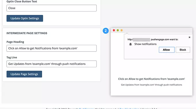 Intermediate page settings